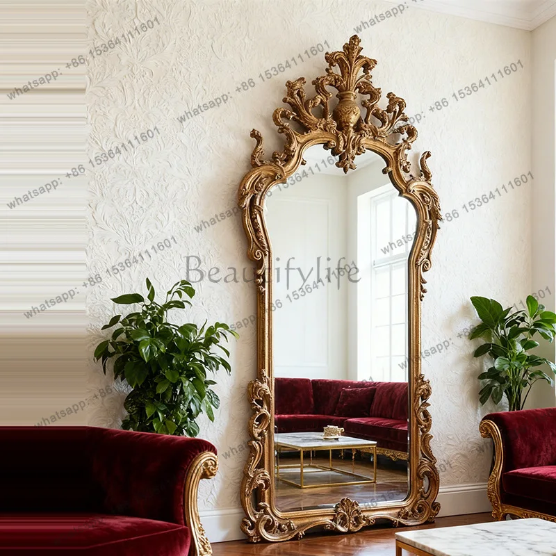 

yj9 French retro full-length mirror European luxury carved floor-to-ceiling villa fireplace decorative mirror