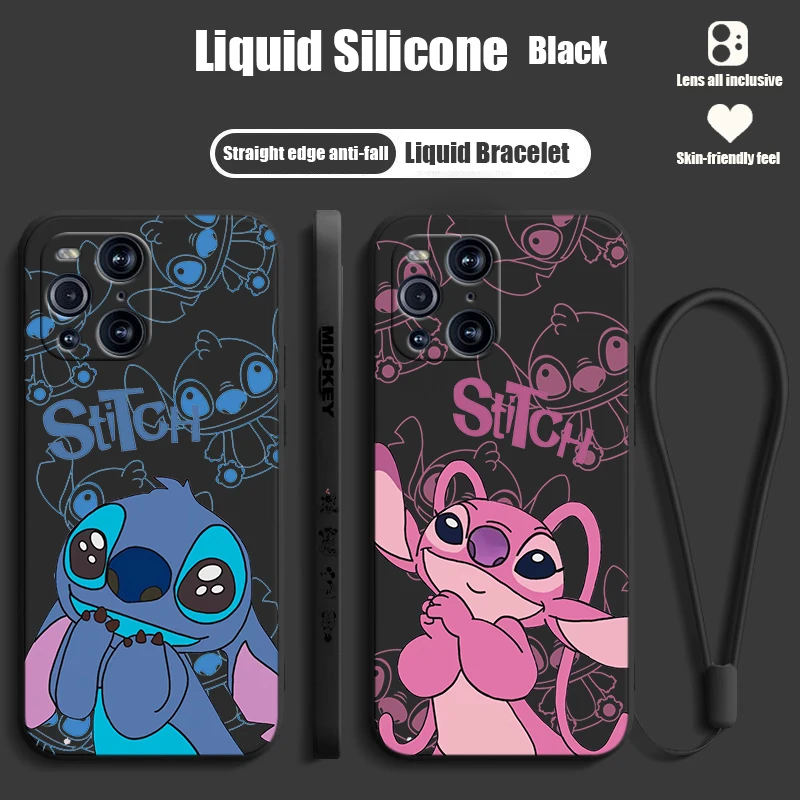 

Disney Cute Stitch For OPPO Find X6 X5 X3 X2 Pro Lite Neo Liquid Left Rope Silicone Cover Phone Case