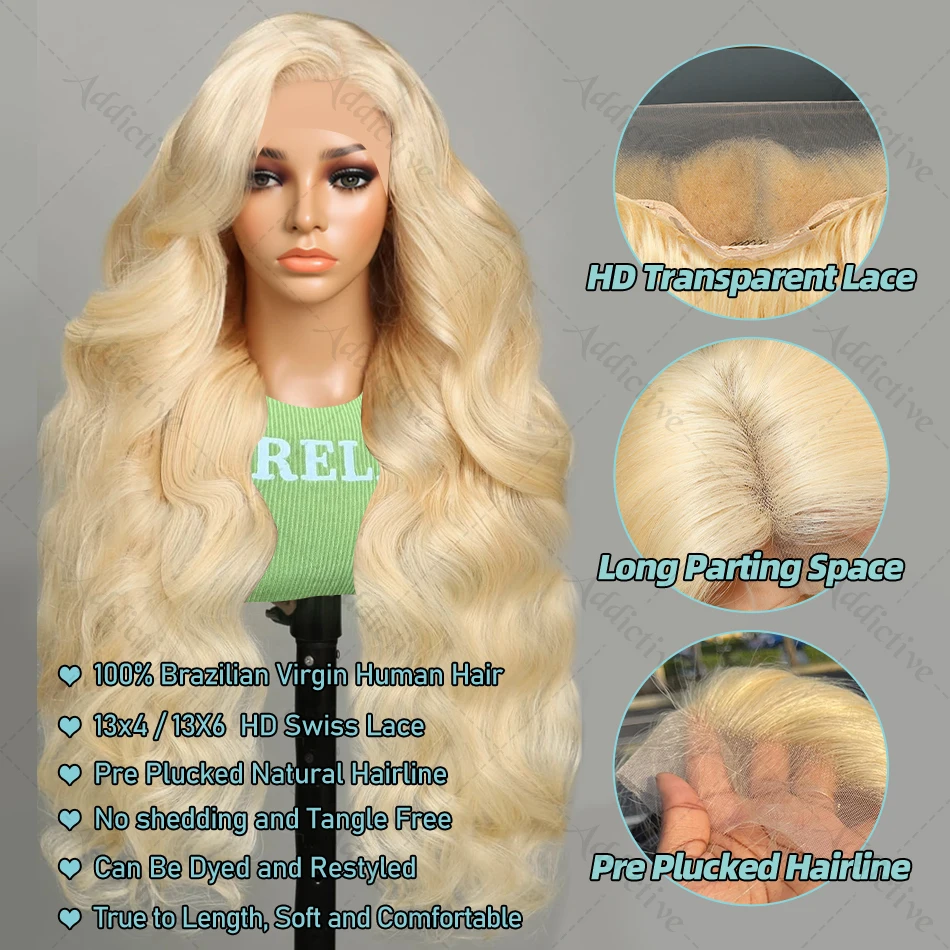 ​ ​ ​ 30 40 cali 250% 613 Miodowy blond 13x6 HD Body Wave Lace Frontal Wig Ludzkie włosy 13x4 Przezroczysta koronkowa peruka na przód dla kobiet