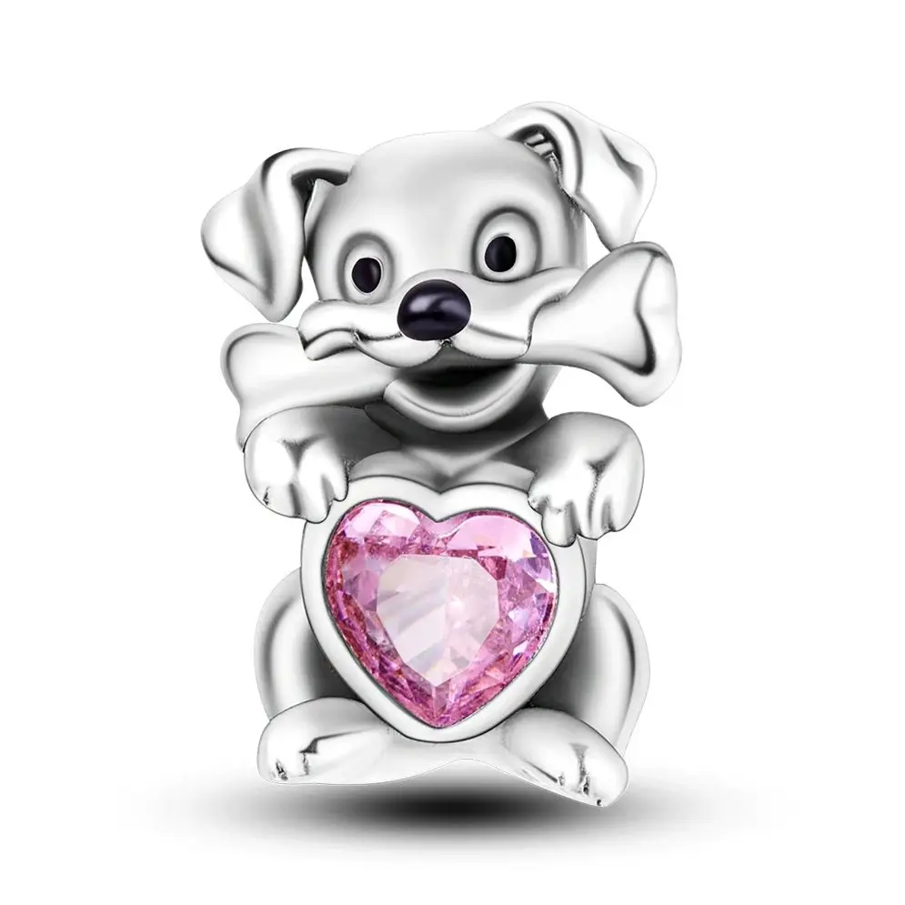 

Silver 925 Qute Dog With Heart Bead Fit Charms Bracelet Making Original Woman Jewelry