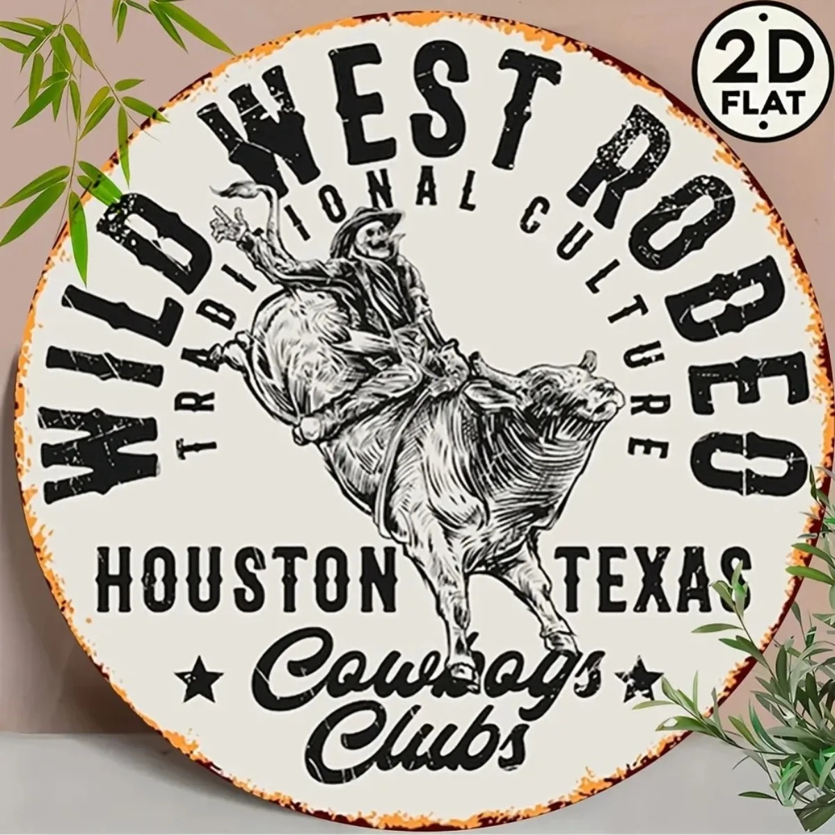لوحة فنية جدارية مسطحة ثنائية الأبعاد "Houston Cowboy Club" - سحر روديو ويسترن وايلد، مثالية لتزيين المنزل والبار