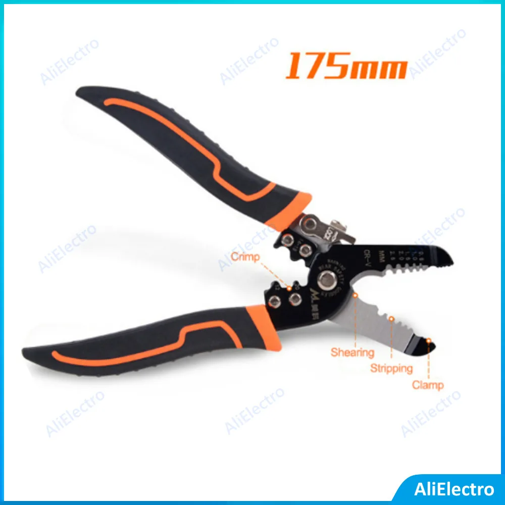 Stripping 175mm Crimping Pliers Wire Stripper Multi Functional Ring Crimpper Electrician Peeling Network Cable Stripper Tools