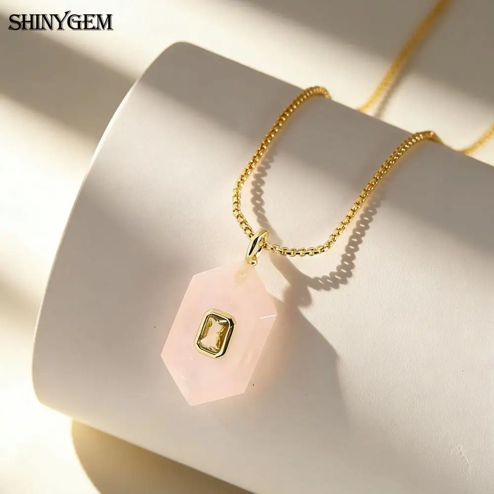

SHINYGEM Rose Quartz Pendant Necklace Tiger's Eye Natural Stone Healing Crystal Amethyst Labradorite Jewelry Charm for Women