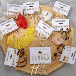 Bohemia Vintage Earrings Set Fashion Colorful Tassel Acrylic Pearl Geometric Drop Earrings for Women Fashion Jewelry Gifts 2024