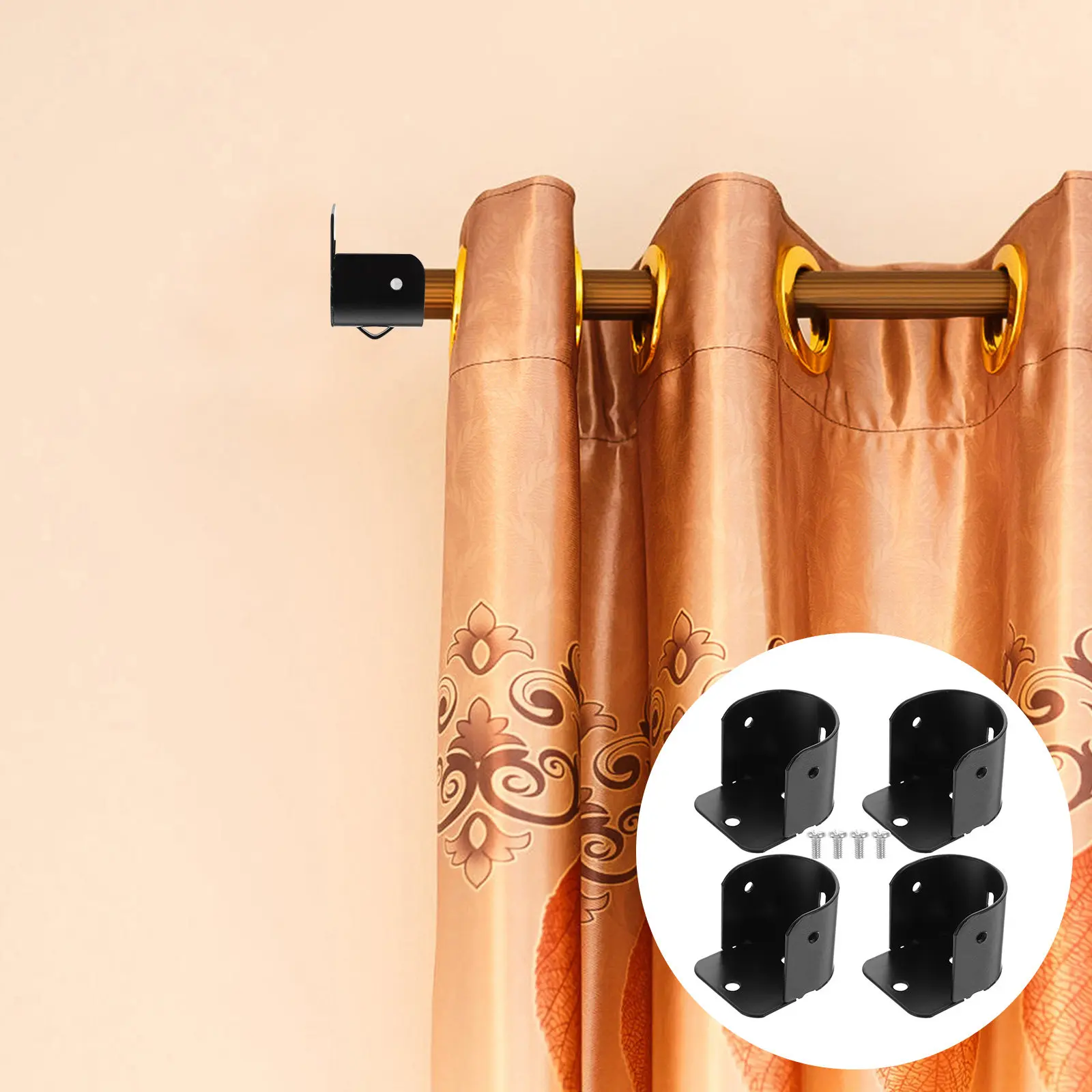 4Pcs Heavy Duty Iron Flange Socket for Closet Rod Wardrobe Shelf Support Shower Curtain Rod Bracket U Shape Bracket Easy Install