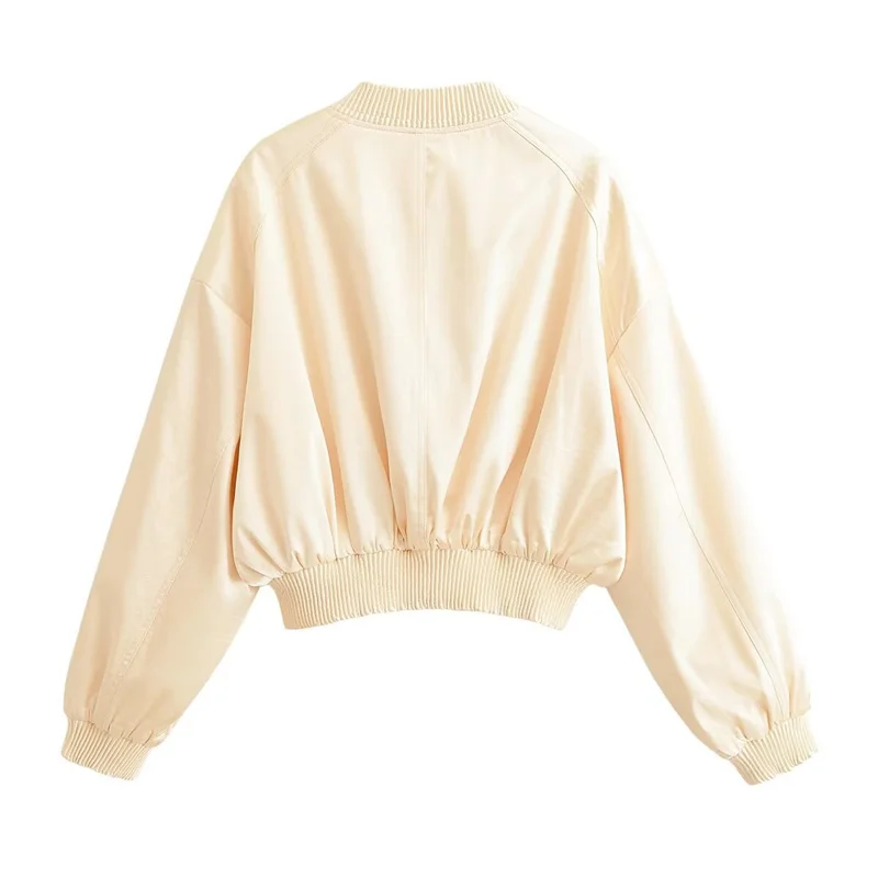 Guobioziy 2026 Autumn New Women Cropped Bomber Jacket Full Zip Long Sleeve Relaxed Fit Urban Office Casual Outerwear