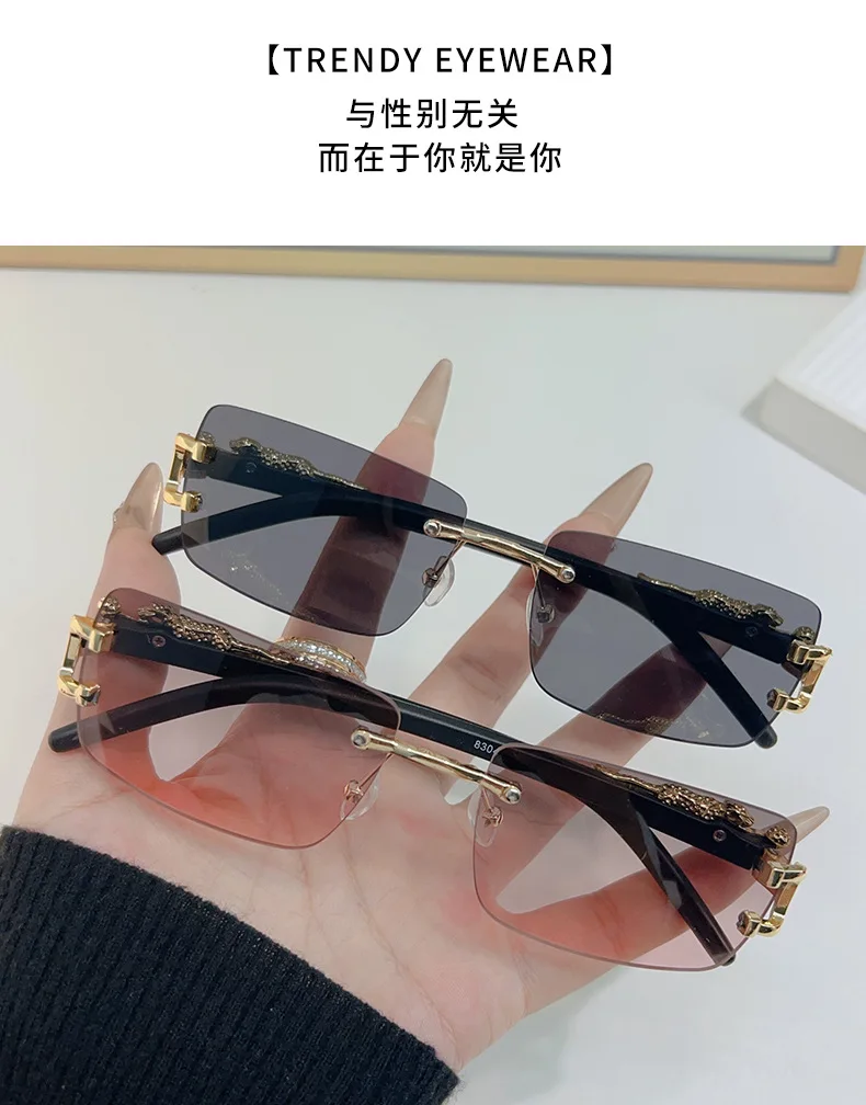 1-teilige modische Damen- und Herren-Sonnenbrille, rahmenlos, rechteckig, personalisierte Sonnenbrille für den Alltag, quadratische Vintage-Sonnenbrille – Detail 2