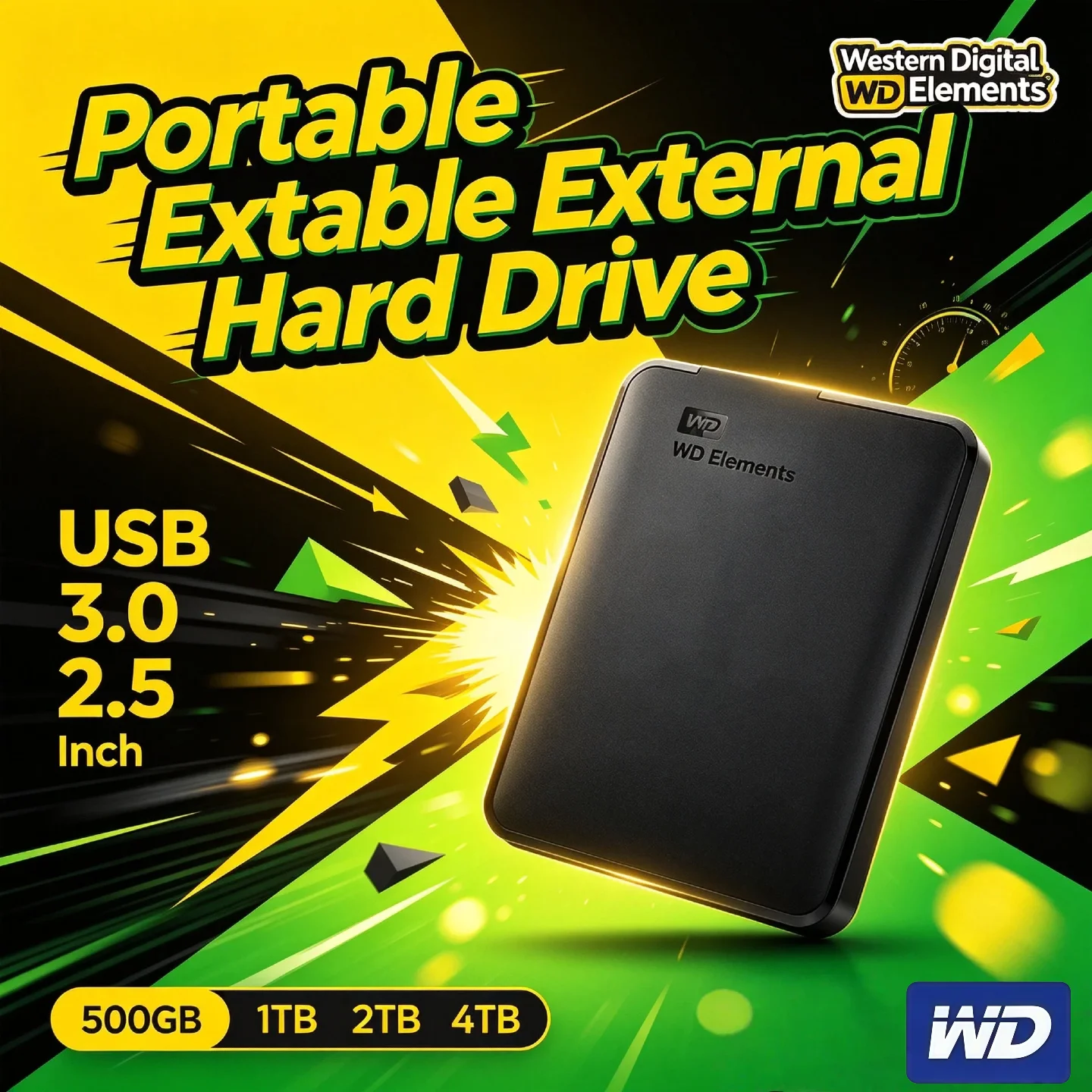 Western Digital WD Elements 2TB 1TB External Hard Drive USB 3.0 2.5 Inch Portable HDD for Desktop PC Laptop Pro Unit