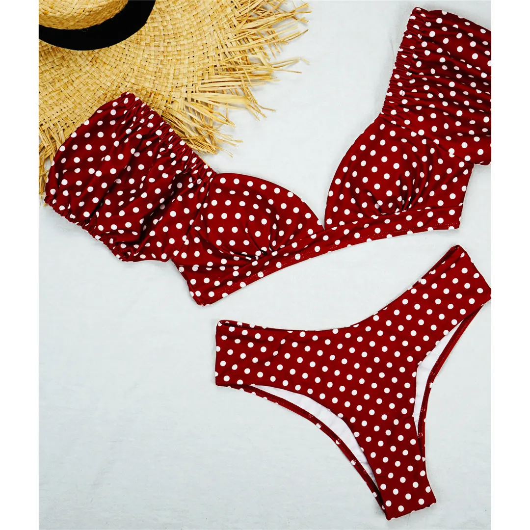 NEU Sexy Polka Dots V-Ausschnitt Bikini mit mittlerer Taille, Damen-Badeanzug, zweiteiliger Bikini-Set, Badebekleidung, Badeanzug, Schwimmanzug V1909 – Detail 17