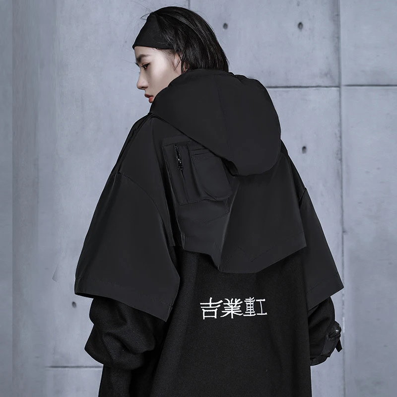 11 BYBB'S DARK Women Fake two Pieces Sweatshirts Hoodie Oversized Techwear 2022 Embroidery Function Pullover Hip Hop Streetwear