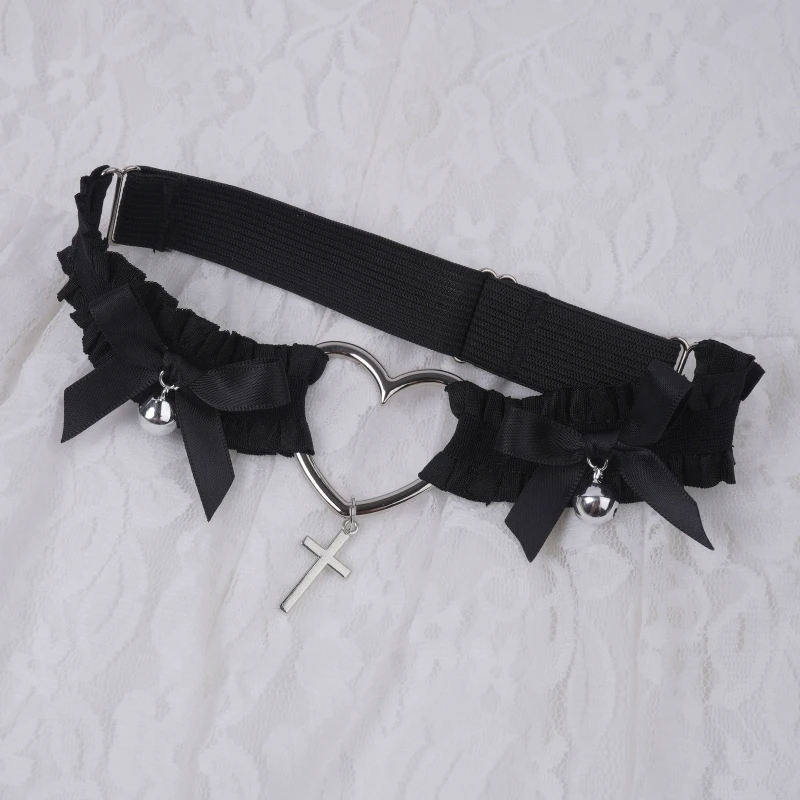 Sabuk Garter untuk Liontin Salib Lonceng Ikatan Simpul Cincin Paha Seksi Harajuku Harness Gadis Jepang Suspender