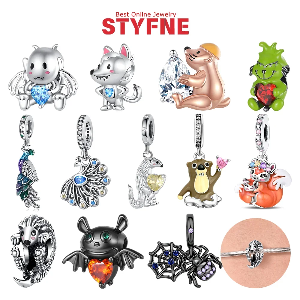 

925 Silver Bat Peacock Pangolin Wolf Gopher Pendant Charm Beads Fit Original Bracelet Necklace DIY Women Jewelry Accessories