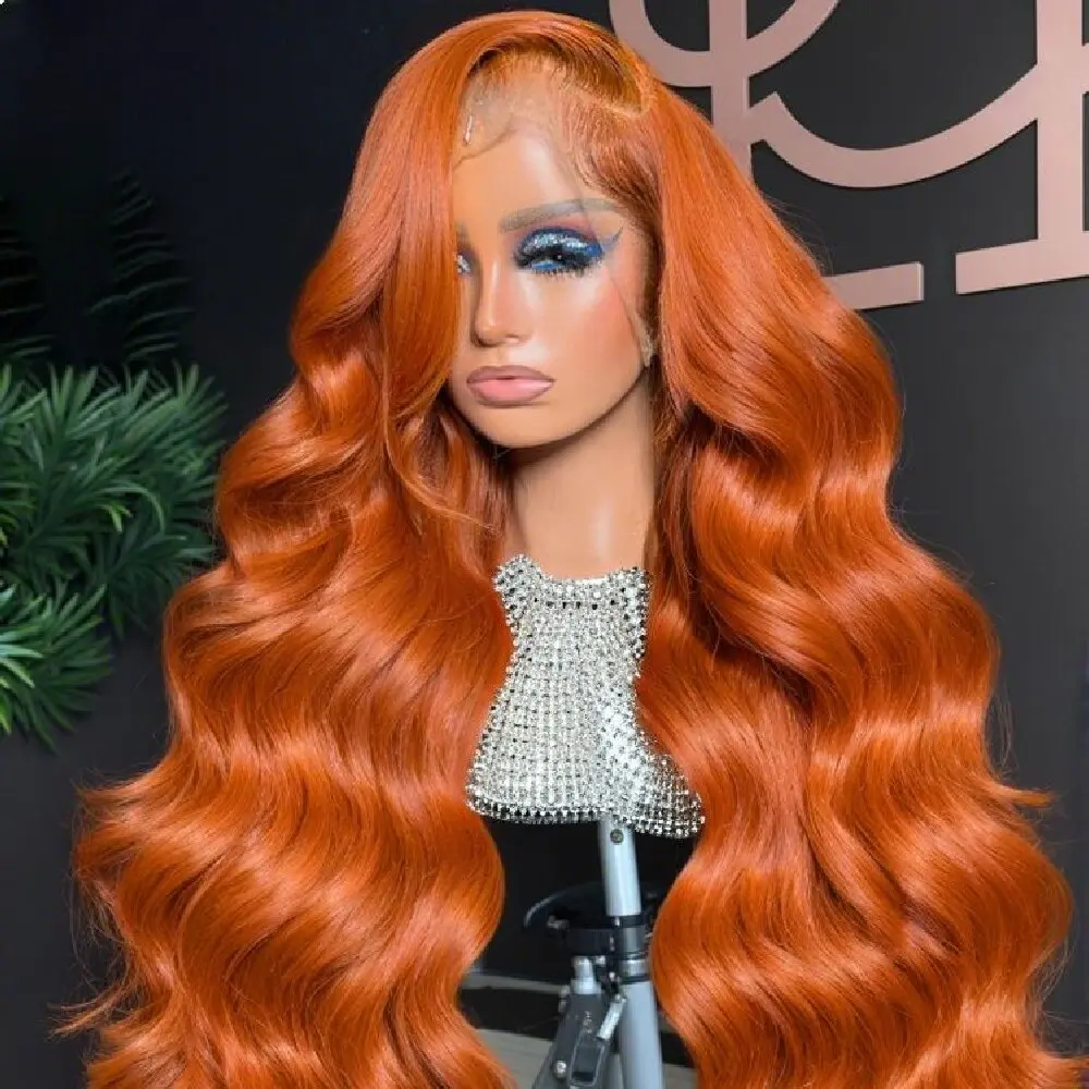 

Ginger Orange #350 Colored 13x4 HD Lace Front Body Wave Wigs Brazilian Human Hair Pre Plucked Glueless Lace Front Wig
