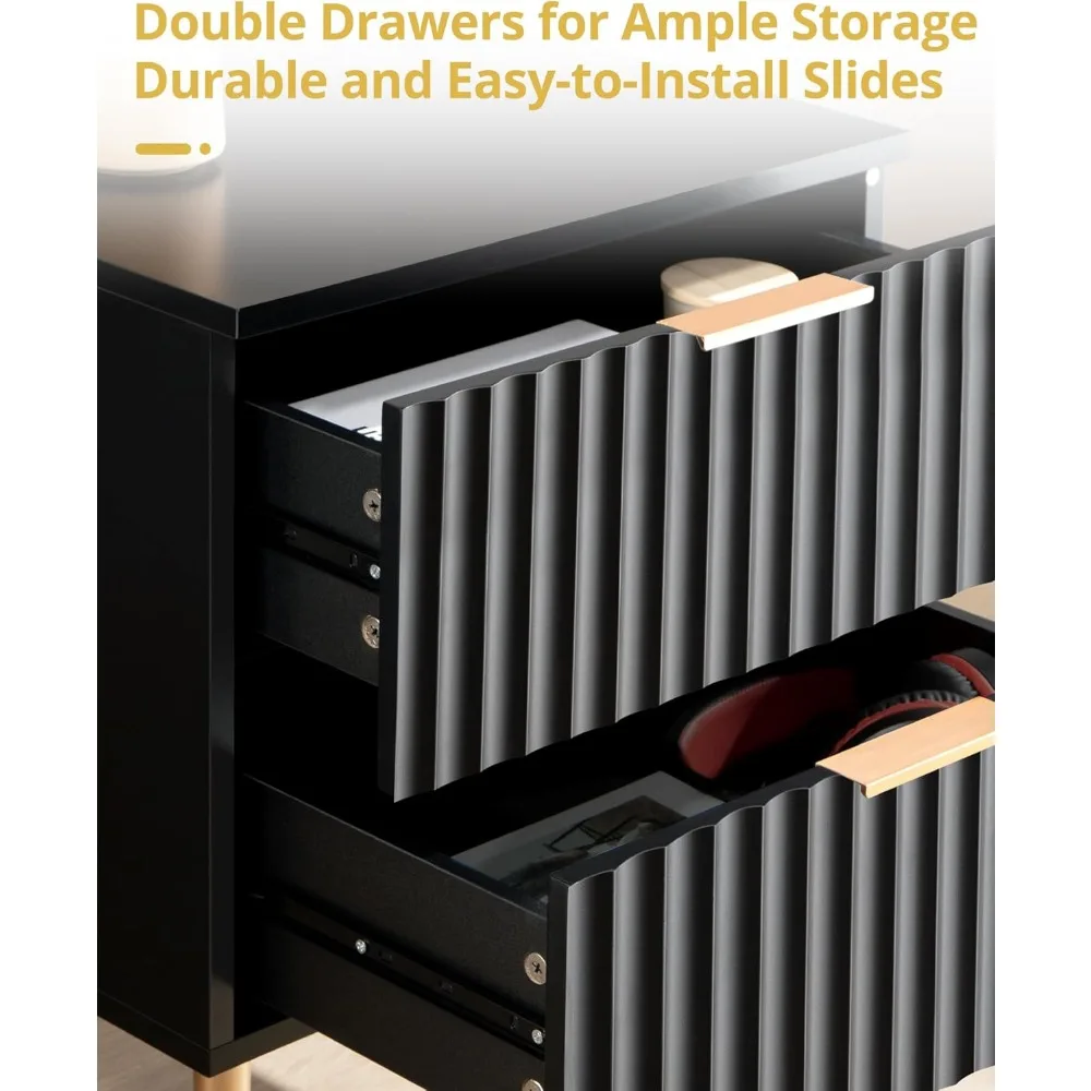 مجموعة حامل ليلي أبيض من سيكوتا، 2، منضدة لامعة مع درجين، طاولة سرير واسعة وحديثة للتخزين لغرفة النوم، جانب نهاية