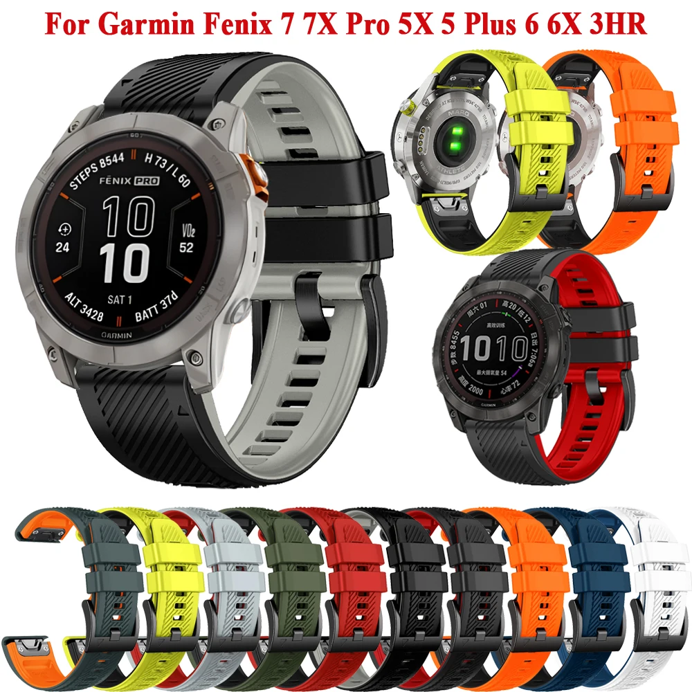 Sport Two-Tone Silicone Strap For Garmin Fenix 7X 7 Pro 6X 6 Pro 5 5X Plus 3HR/Forerunner 935 945 QuickFit 26mm 22mm Watch Band