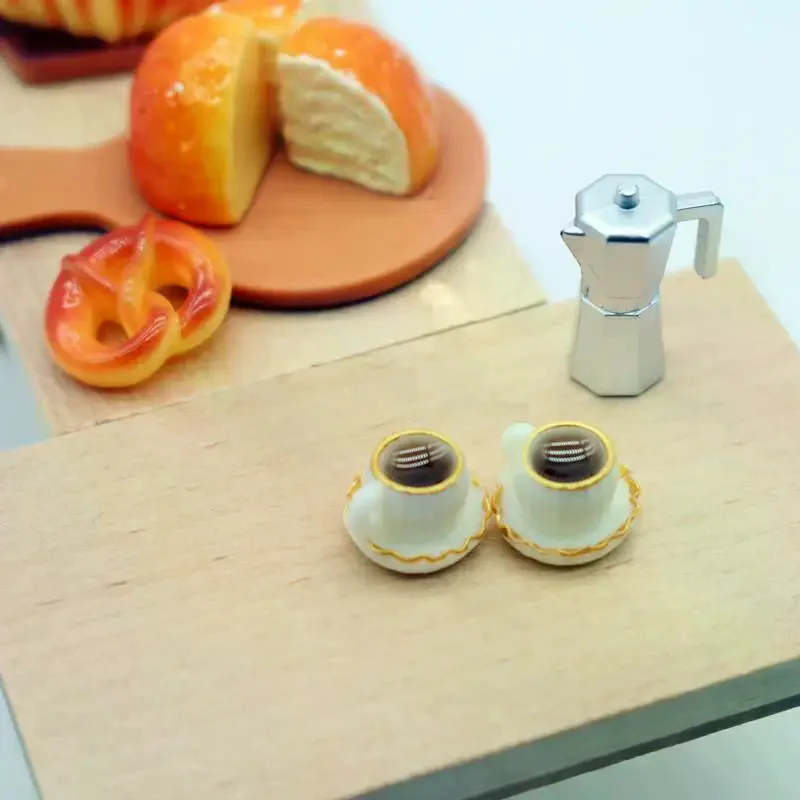 Ornaments Kids Kitchen Pretend Play Toy DIY Accessory Gifts Cute Dollhouse Miniatures Coffee Bread Breakfast 11-Piece Set Model