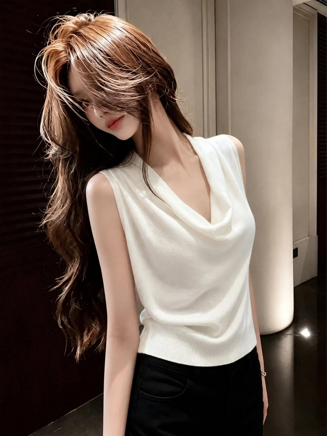 

Korean Style Ice Silk Knitted Vest Women's Pure Color Summer Fashion Design Sensation Loose Fit Straight Tube Top Sleeveless