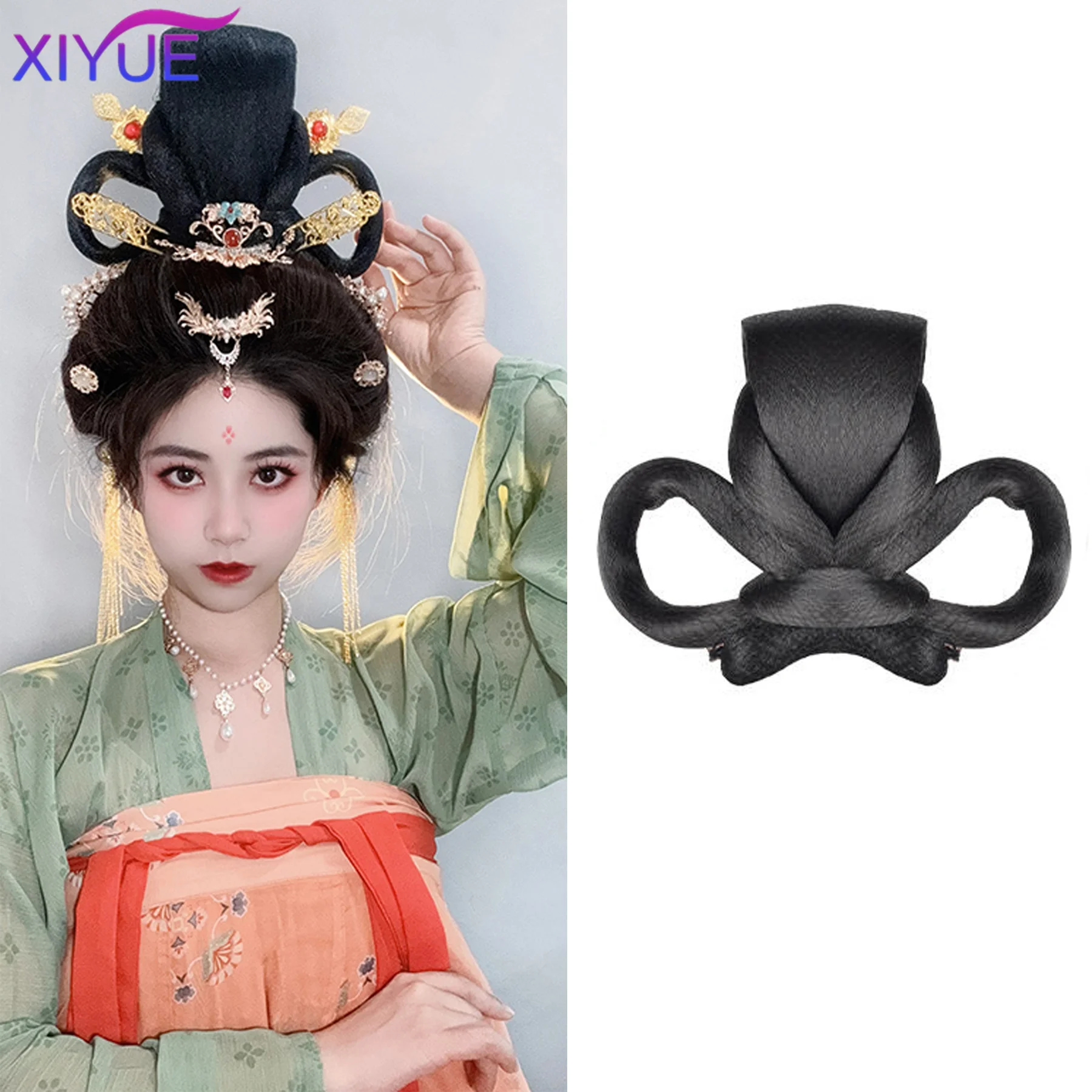 

XIYUE Chinese Traditional Retro Black Hair Chignon Synthetic Fake Hanfu Hair Bun Pad High Ancient Princess TV Cosplay Wig