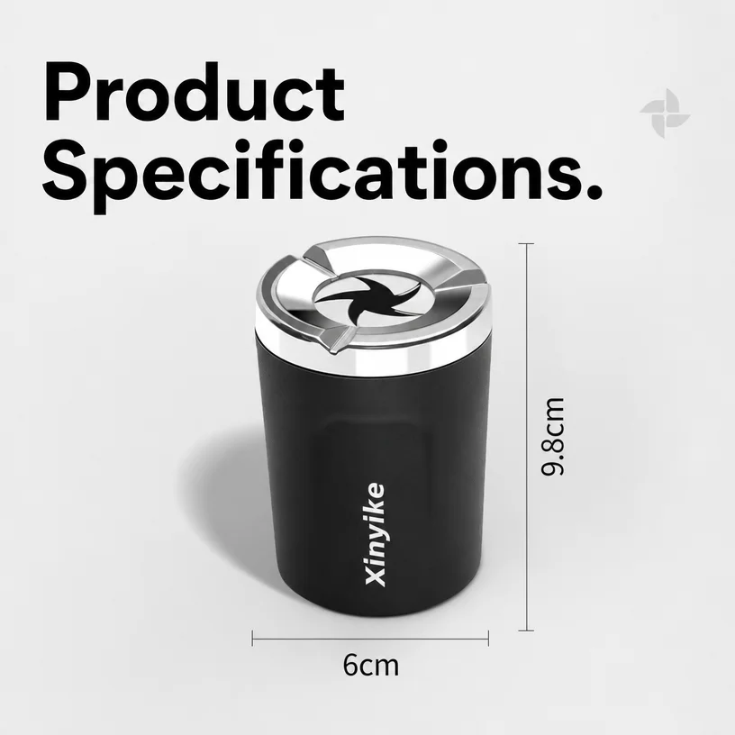 Car Ashtray with Heatproof Ceramic Liner& Mechanical Rotating Aperture Lid Universal Practical Auto Interior Accessories view 6