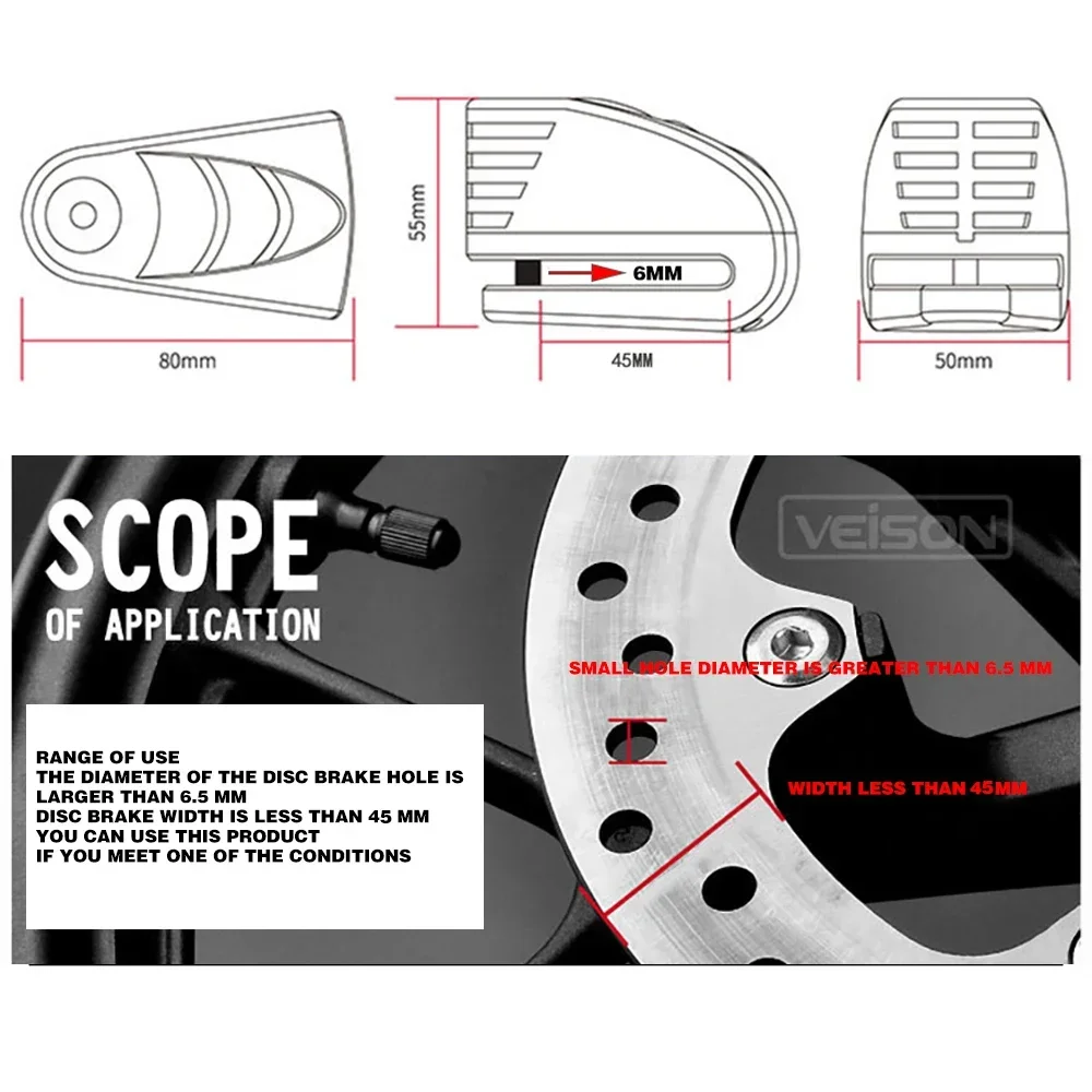 VEISON Motorcycle Alarm Brake Disc Lock for Gts Px Sprint Lx Benelli Honda Dio Pcx Reble Mp3 Suzuki Yamaha YZF MT