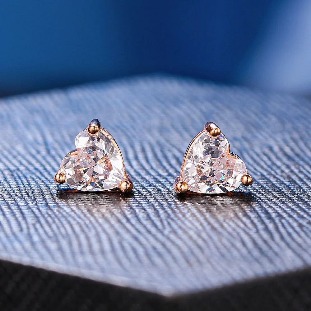 Pendientes coreanos con forma de corazón de amor para mujer AAA + circonita cúbica Color oro rosa accesorios para pendientes regalo de joyería E342