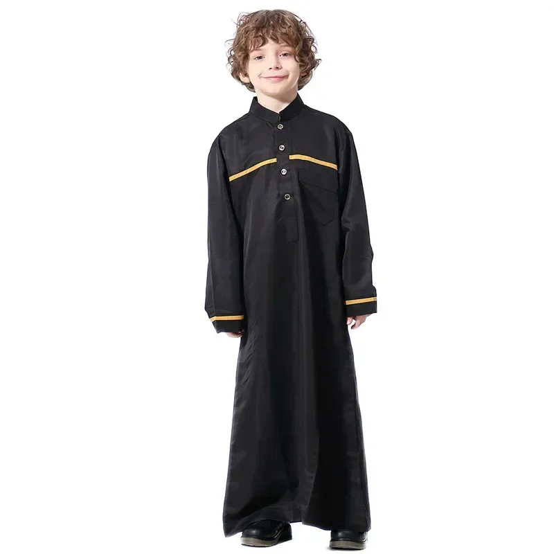 New 2024 Dubai Arab Muslim Kids Boys Clothes Abaya Caftan Robe Islamic Ramadan Clothing Oman Arabic Qatar Child Kaftans Costumes