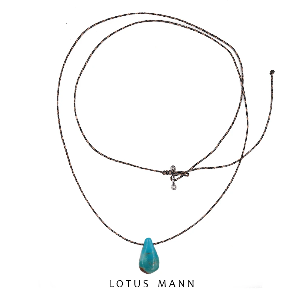 

Extremely simple turquoise long water droplets fine two-color flashing rope woven necklace two groups of lotus mann men women.