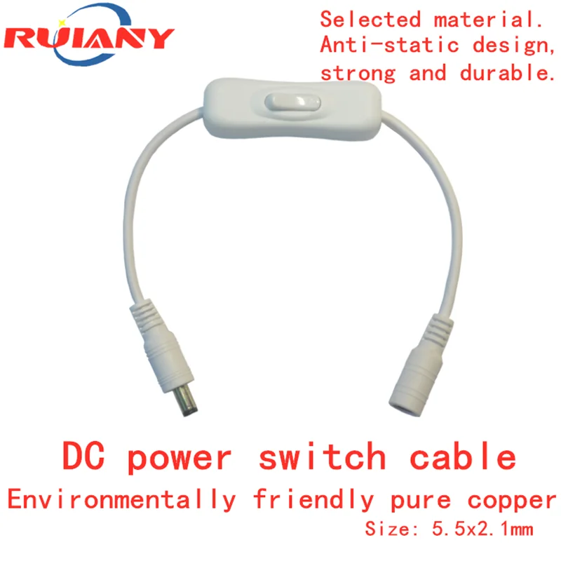 LED with DC switch cable connector Low voltage switch DC male/Female adapter Power switch connector H White