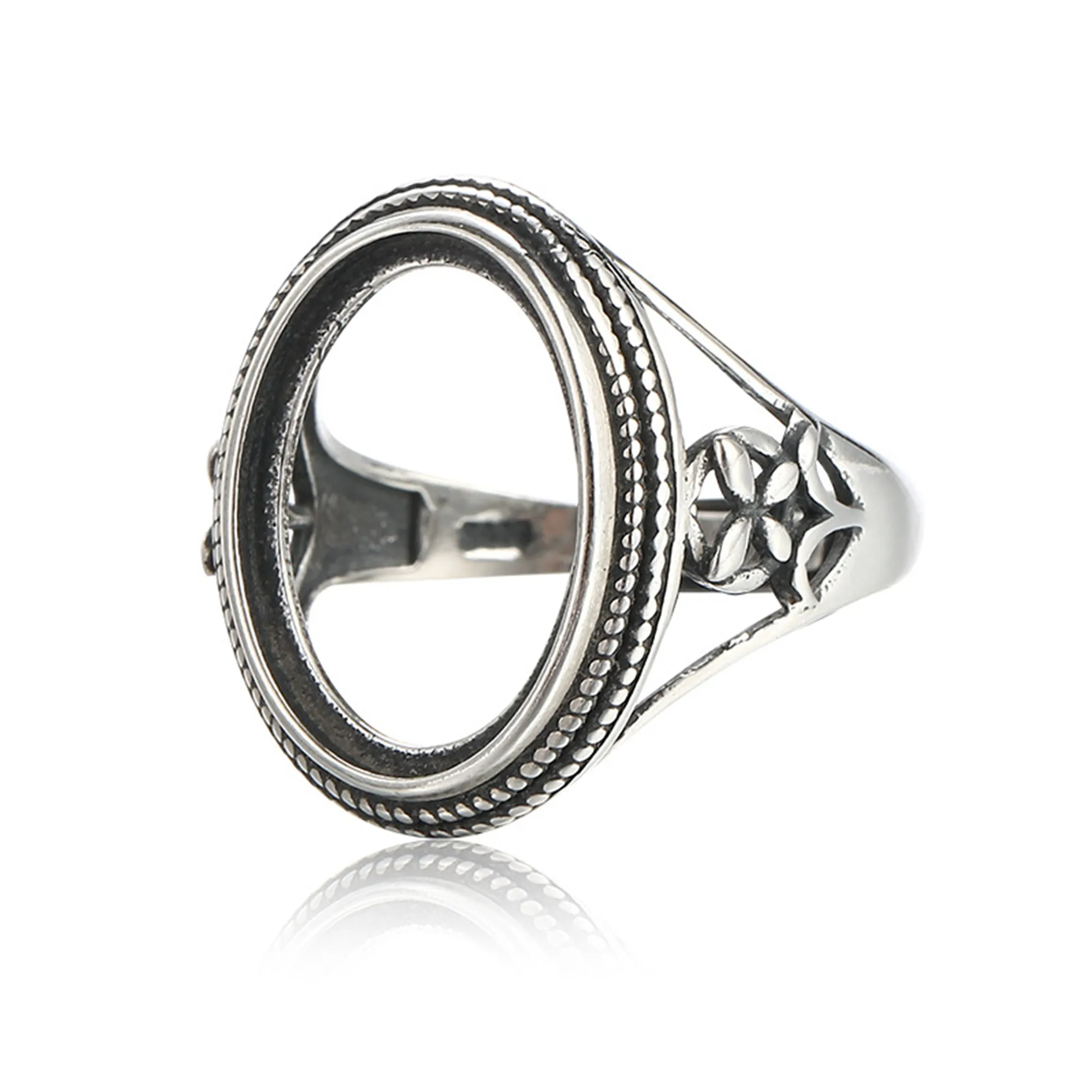 Ring Setting for 13x18mm Oval Cabochons Antique Style Thai Sterling Silver Adjustable Ring Base Ring Component SR0590