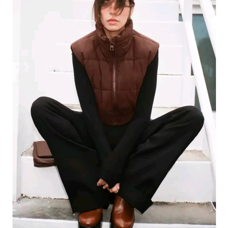 

Spring New Sle Women's Casual Korean Sle Cotton Vest ort Svel Stand Collar ort Top Comfortable Fit Zipper Closure