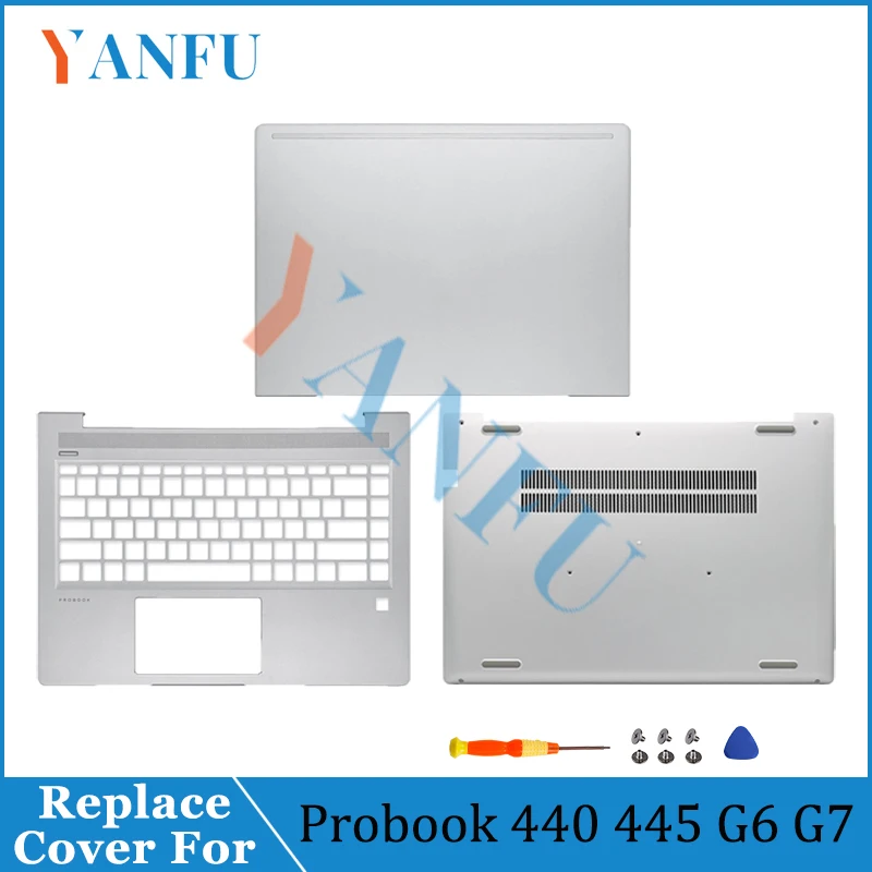 

New For Probook 440 445 G6 G7 Laptop LCD Back Cover/Palmrest/US Keyboard/ Bottom Case/Hinges/Touchpad Silver Rear Lid Top Case