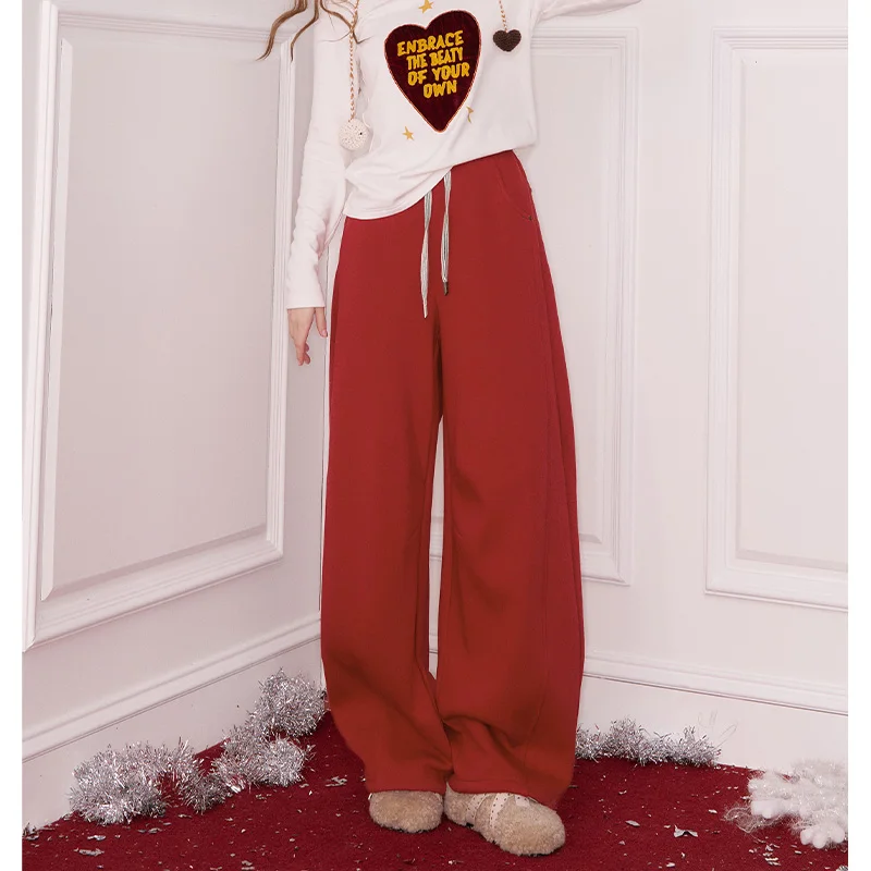 ELFSACK Y2K Casual Loose Solid Tie Wide Leg Sweatpants For Women