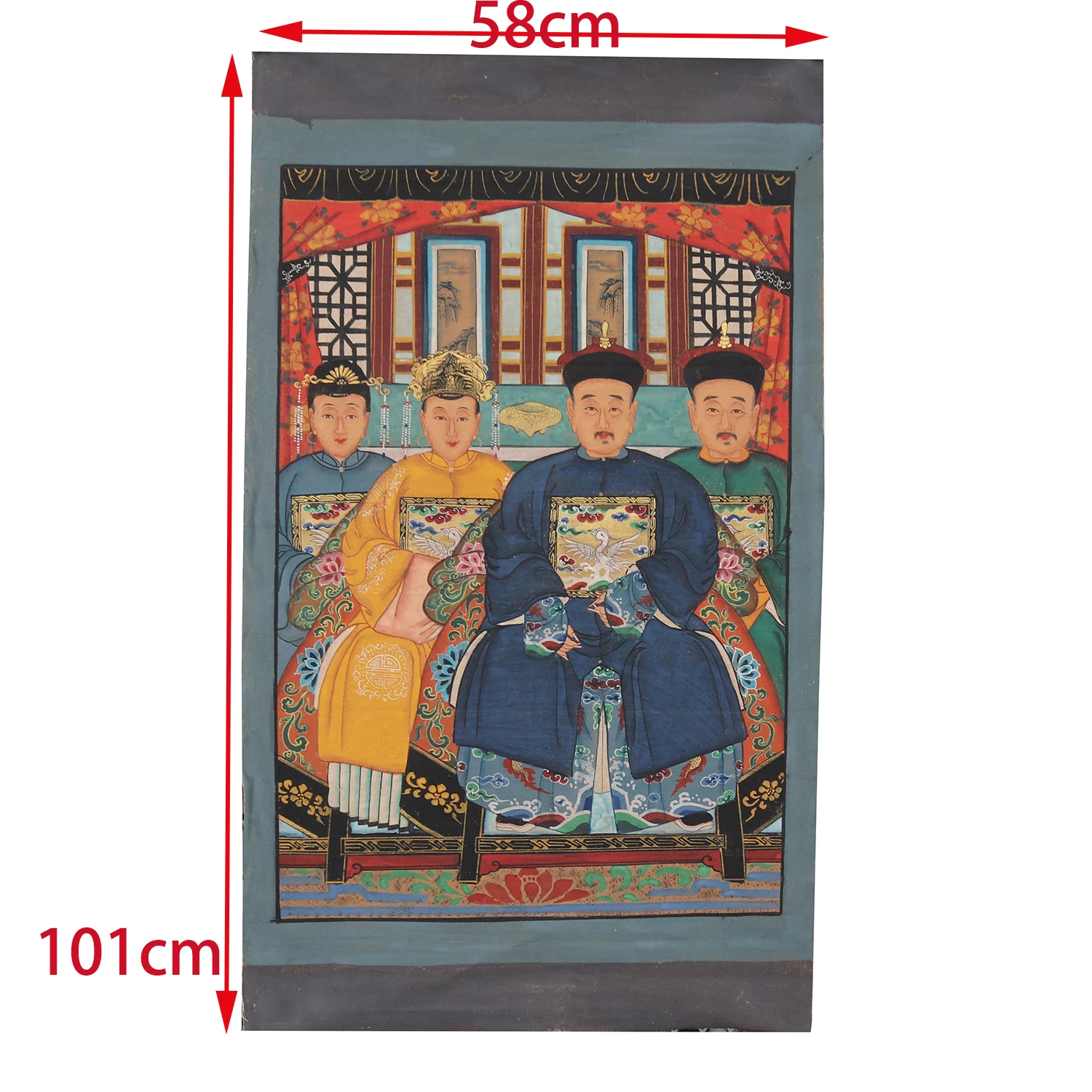 Hand Painted Ancestor Painting on Canvas Fabric, Chinese Portrait Painting