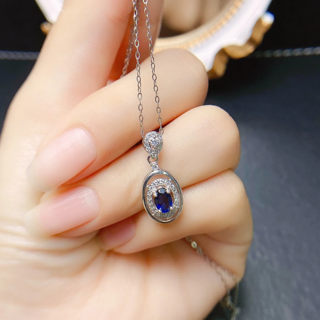 FS 4*6mm Natural Sapphire S925 Sterling Silver Pendant Necklace for Women Fine Fashion Charm Weddings Jewelry Certificate