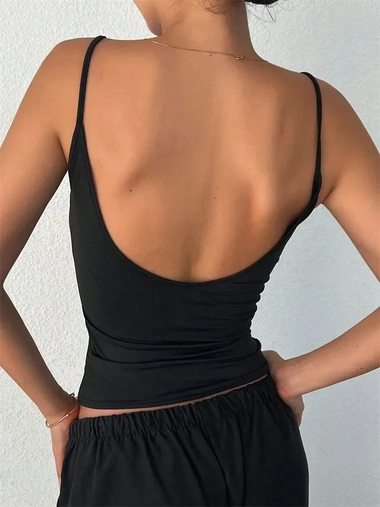 Women Backless Cami Crop Top Summer Solid Color Casual Sleeveless Top Streetwear Y2K Clothes image 3