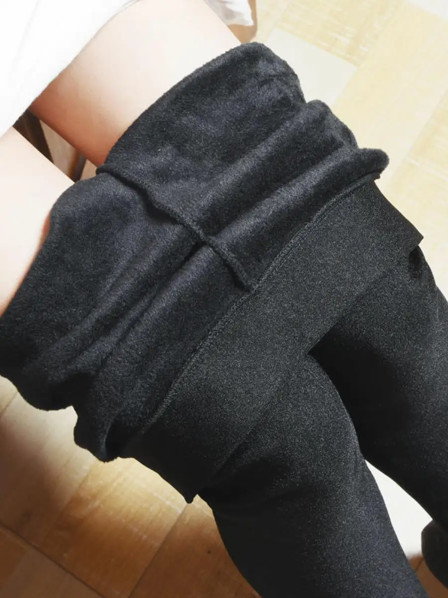 하이웨이스트 안감 있는 탄력성 광택 레깅스 여성용 아우터웨어 블라 플러스 사이즈 다용도 따뜻한 면바지