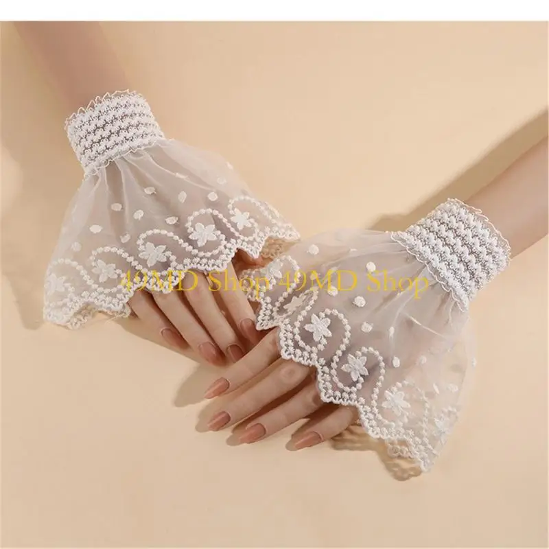49MD Breathable Wrist Covers With Lace Patterns Sheer Nails Art Photo Props Comfortable Sheer Sleeves