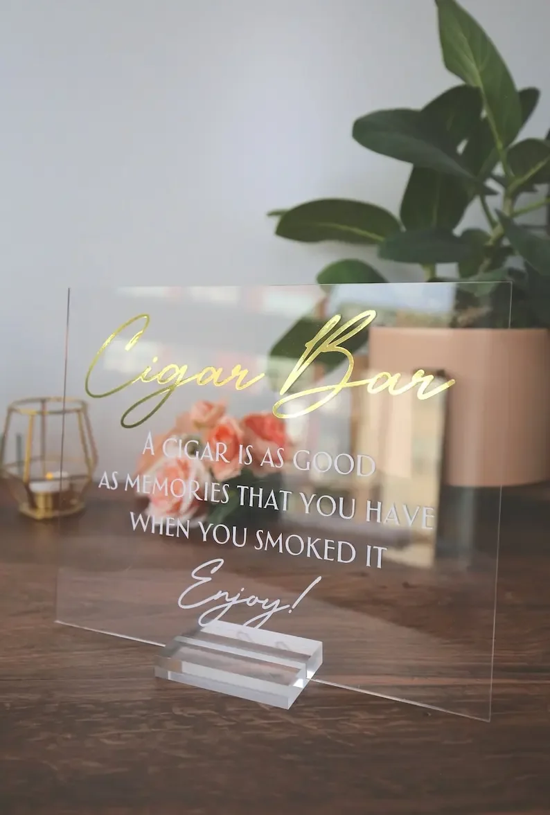 Cigar Bar Wedding Favor Acrylic Wedding Sign | Enjoy Cigars From The New Mr and Mrs Table Signage Modern