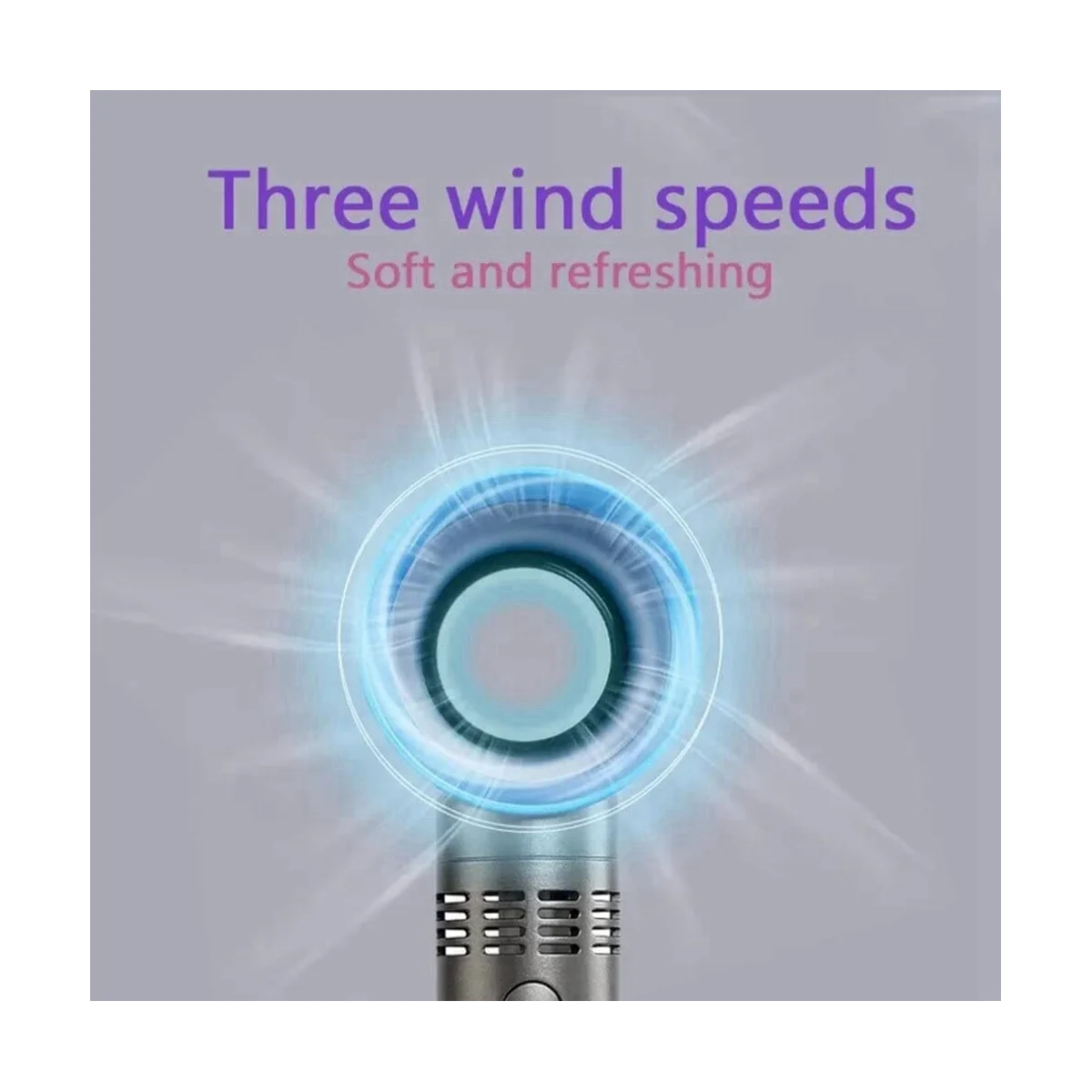 Mini ventilador de mão Bladesess e portátil, bateria pequena, recarregável, viagem, acampamento, quarto, mesa, branco