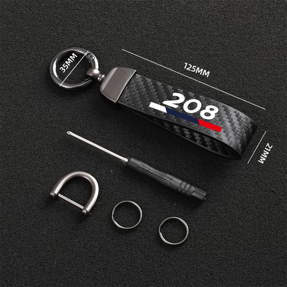 Car Metal Key Ring Carbon Fiber Patter Keyring Car Keychain Simple Personality Auto Accessories For Peugeot 206 207 208