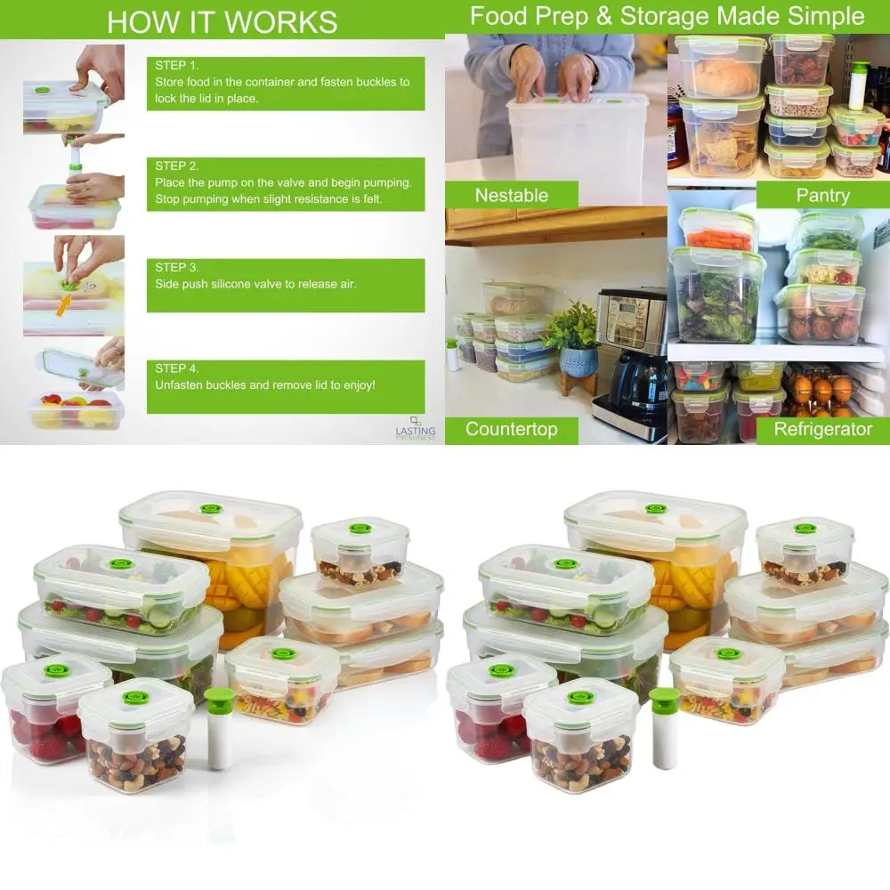 

BPA-Free 19-Piece Vacuum Sealed Food Storage Set with Hand Pump for Freshness and Meal Prep