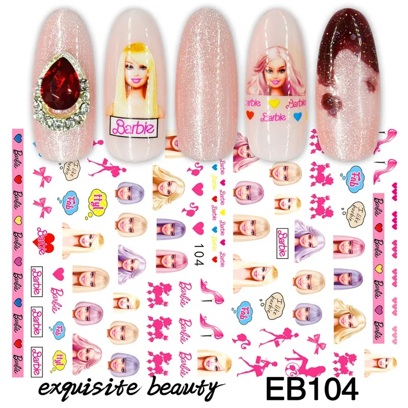 Barbies Nail Art Decal 3D Nail Stickers Nails Art Supplies DIY Adhesive Stickers Manicure Accessories Decoration for Girls Gift