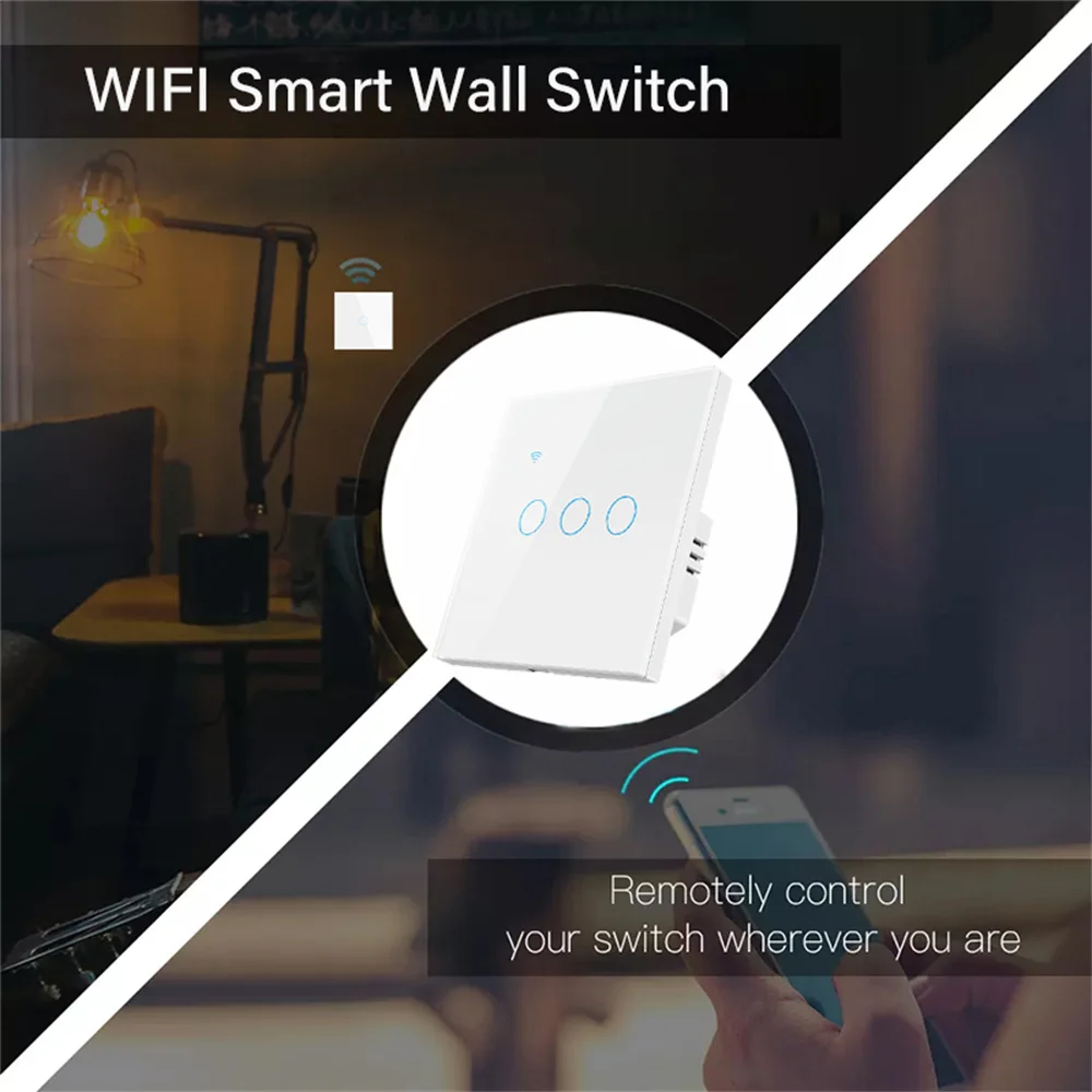 Xiaomi WiFi Smart Wall Switch Neutral Wire Required 1/2/3/4 Gang Smart Touch Switch Works With Smart Life APP Alexa Google Home