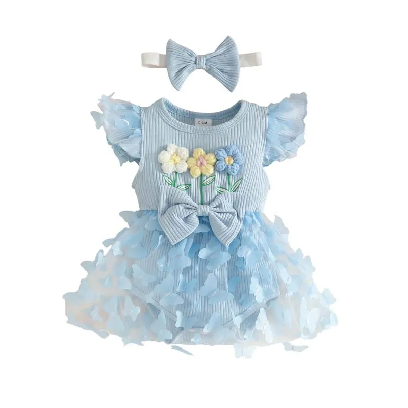 

Newborn Baby Girls Clothing Set 0–18 Months Summer Sweet Floral Butterfly Jumpsuits Skirts+Headband Outfits