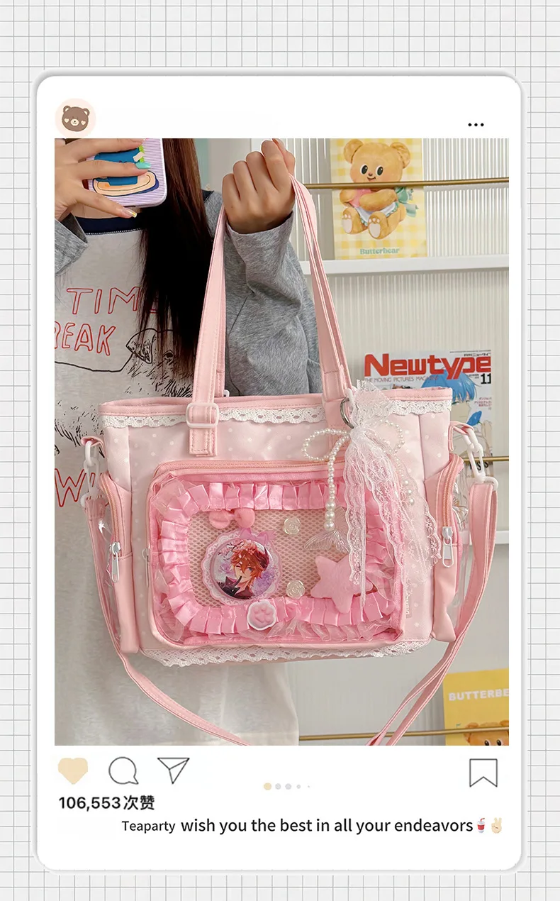 Neue Kawaii Leichte Umhängetasche Anime Transparente Ita-Tasche Damen Schulter-Crossbody-Tasche Modische Polka-Dot-Schleifen-Tragetasche – Detail 1
