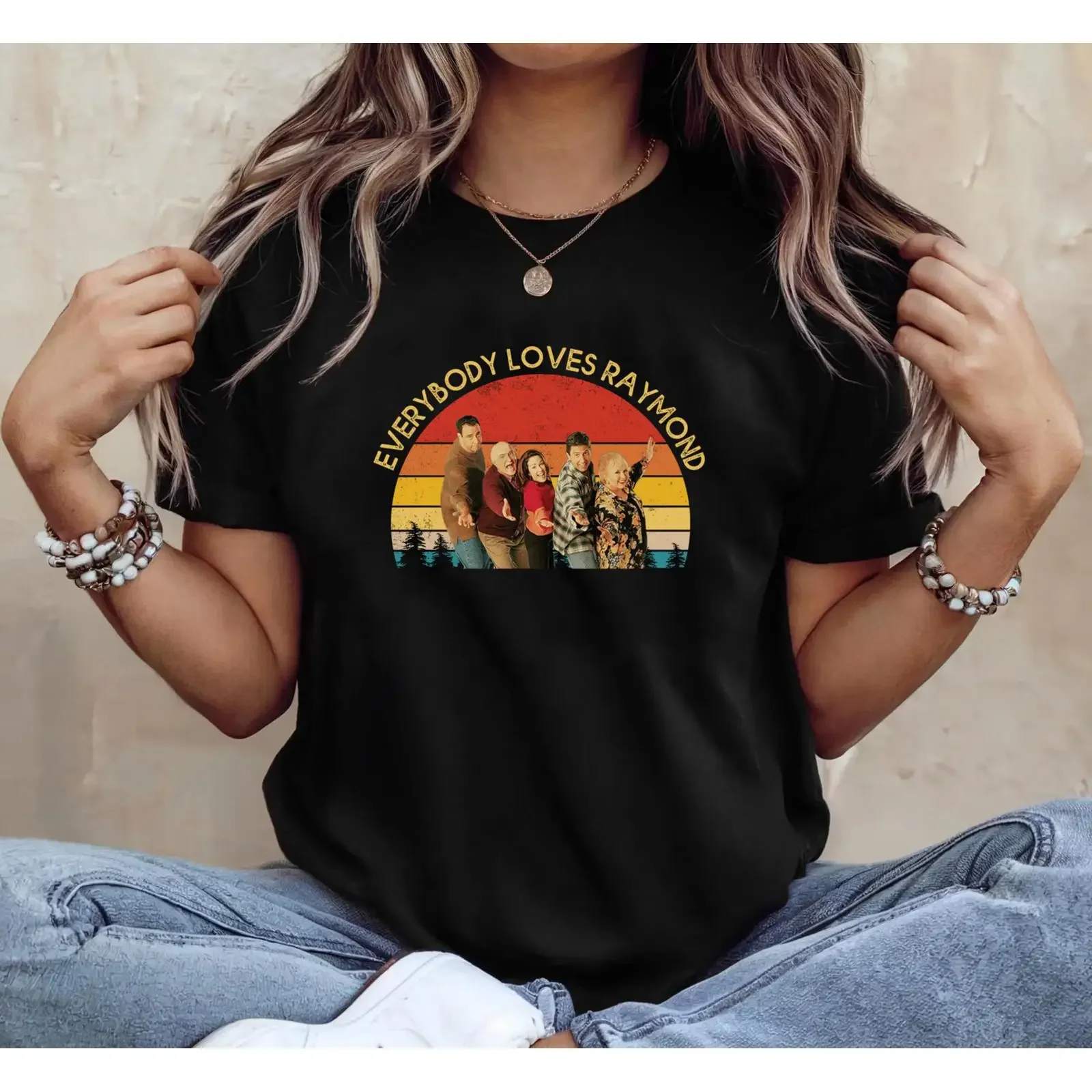 Retro Sunset Everybody Loves Raymond Classic TV Show Black Soft Casual T Shirt vintage Washed Stretched streetwear Stylish