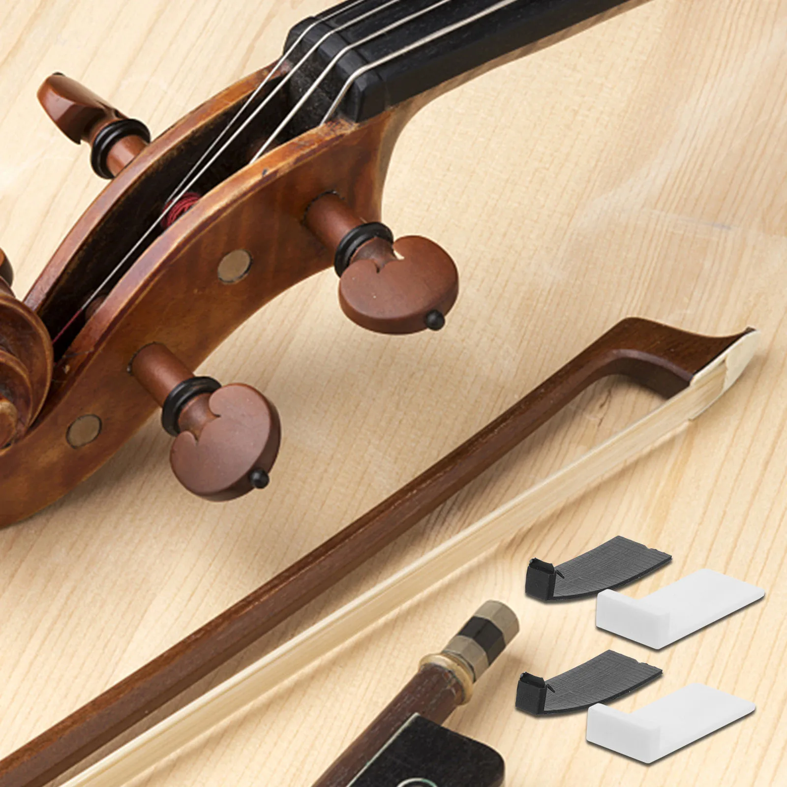 

4 Pcs Bow Tip Replacement Parts Durable Plastic Black White Violin Bow Cushion Tips for Stringed Instruments Accessories