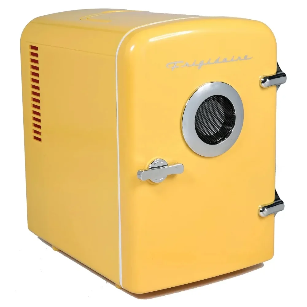 

Portable Retro 6-can Mini Cooler, Built-in Bluetooth(R) Speaker, Thermoelectric cooling and warming system, Yellow