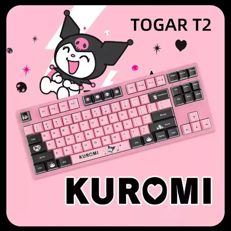 クロミ サンリオ メカニカルキーボード ブラックピンク 2.4G ワイヤレス Bluetooth キーボード キュートなデザイン ゲーマー向け コンピューター ノートパソコン 女の子へのギフト