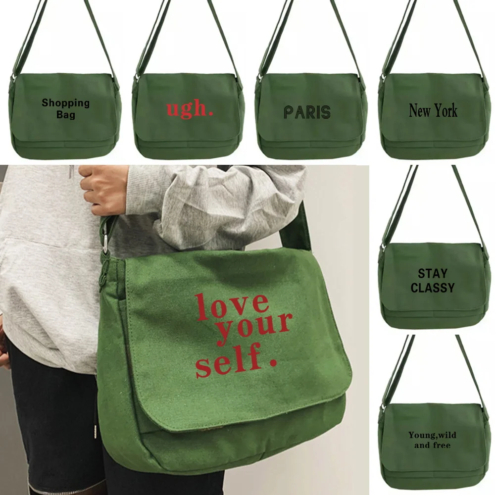 

New Walls Letter Messenger Bag Large Capacity Canvas Bag Female Korean Student Harajuku ese One-shoulder Large Bag Tote Bag